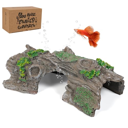 Fish Tank Decorations - Aquarium Cave Decor, Resin Hollow Tree Trunk Reptile Hide & Betta Log Hideout for 20 Gallon Tank, Fish Accessories Shelter Cave - color: Wood S