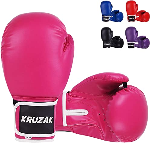 Kruzak Plain Boxing Gloves for Sparring, Kickboxing, Muay Thai, Martial Arts & MMA Fighting - Men & Women Punch Bag Mitts Training and Focus Pads Punching - color: Pink, size: 14 oz