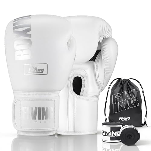 Boxing Gloves with Hand Wraps - color: White, size: 12oz