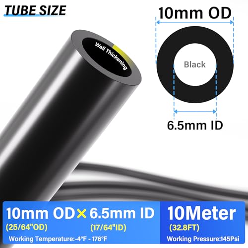 TAILONZ PNEUMATIC Black 10mm OD 6.5mm ID Polyurethane PU Air Hose Pipe Tube Kit 10 Meter 32.8ft - color: Black, size: 10mm OD/32.8ft/10m