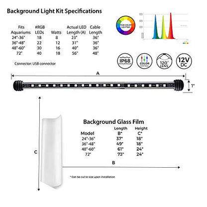 CURRENT USA 48" Serene Aquarium LED Background Light Kit | Fish Tank Lighting Backdrop Decoration Black 3D 40, 55, 75, 90 Gallon Tank (3153)