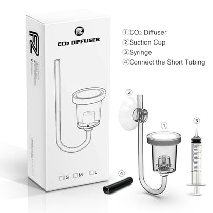 FZONE Acrylic Aquarium CO₂ Diffuser with Built-in Check Valve & Bubble Counter, Syringe & Suction Cup – Fine Bubble CO₂ Delivery for Planted Tanks (M-25mm) - size: M-25mm