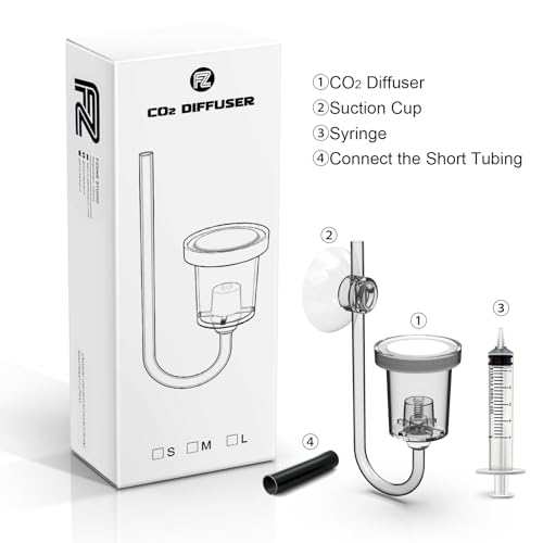 FZONE Acrylic Aquarium CO₂ Diffuser with Built-in Check Valve & Bubble Counter, Syringe & Suction Cup – Fine Bubble CO₂ Delivery for Planted Tanks (S-19mm) - size: S-19mm