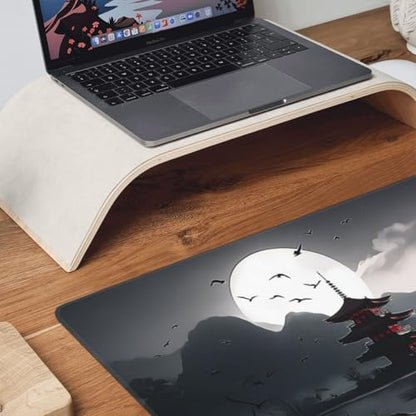 Gaming Mouse Pad 35.4 x 15.7 Inch, Large Extended Desk Mousepad with Oriental Landscape Moon Design, Water-Resistant Surface, Stitched Edges, Non-Slip Rubber Base Desk Mat for Gaming & Office - color: Oriental Landscape Moon