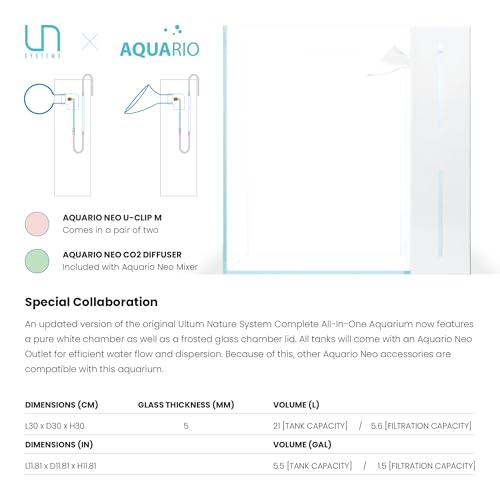 Ultum Nature Systems Rimless All in One Aquarium - Cube Fish Tank, Freshwater AIO Aquarium, Rimless Fish Tank w/Triple-Chamber Filter & White Background - 7 Gallon - 11.81" x 11.81" x 11.81" - 30A