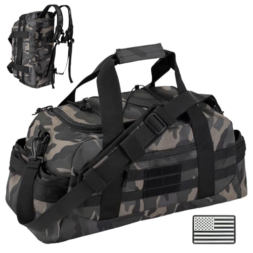 Hannibal Tactical 35L Large Duffle Bag, 3-in-1 Tactical Backpack MOLLE Pack for Sports/Gym/Outdoor, Black Camo - color: Black Camo