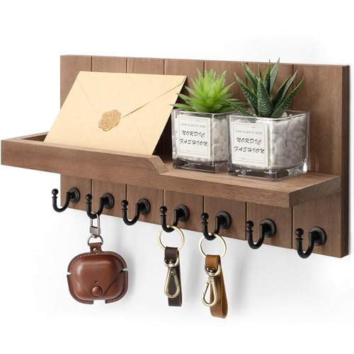 Rebee Vision Key Holder Wall Mount with Shelf for Entryway, Retro Brown - color: Brown, size: 15 inches