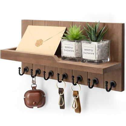 Rebee Vision Key Holder Wall Mount with Shelf for Entryway, Retro Brown - color: Brown, size: 15 inches