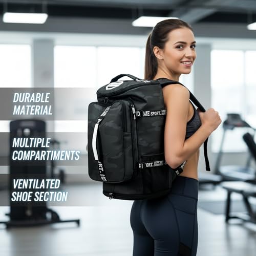 SDTAME Gym Duffel Backpack with Shoe Pocket & Laptop Sleeve - color: Brown