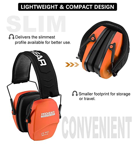 PROHEAR 016 NRR 26dB Shooting Ear Protection, Slim Passive Earmuffs - color: Orange