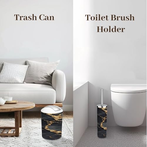 Bathroom Accessory Set 6 Piece Gold Natural Black Marble Gold Russia Trash can, Toothbrush Holder, Toothbrush Cup, Soap Dispenser, Soap Dish, Toilet Brush Holder - color: Color3