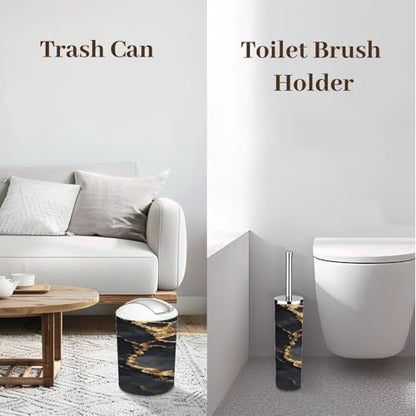 Bathroom Accessory Set 6 Piece Gold Natural Black Marble Gold Russia Trash can, Toothbrush Holder, Toothbrush Cup, Soap Dispenser, Soap Dish, Toilet Brush Holder - color: Color3