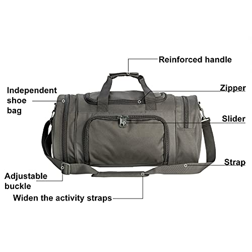 Small Duffel Bag Tactical Gym Bag Shoes Compartment Outdoor Grey - color: Grey