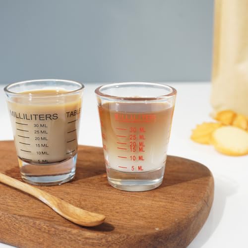 2 Pcs Measuring Cup with Measuring Line, 1 oz/30 ml Measuring Cup with Ounces and Milliliters, Red+Black - color: Red+Black, size: ['1 oz/30 ml']