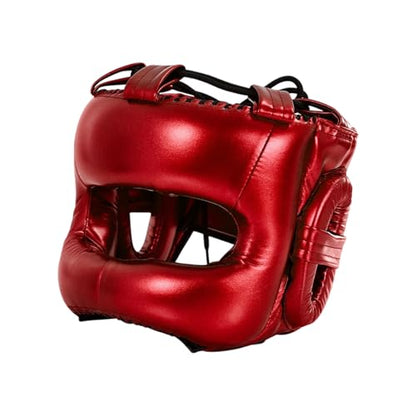 Adjustable Boxing Headgear with Full Coverages Protections Easy Liners Kickboxing Helmet for Athletes Present Muay Thai Helmet - color: Red
