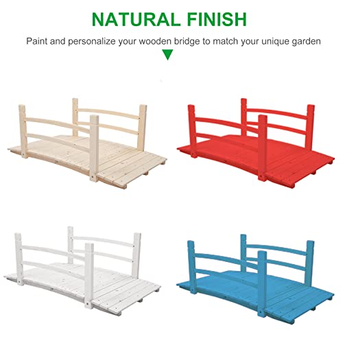 VINGLI 4 ft Garden Bridge, Arch Walkway Wooden Bridge with Safety Rails Natural Finished, Decorative Landscaping Footbridge for Koi Pond, Dry Creek Bed, Garden Pathway or Japanese Zen Decor