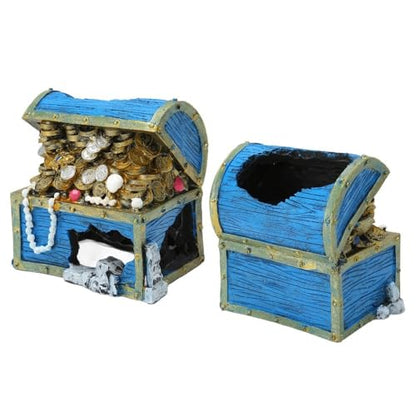 5.1 Inch Blue Resin Treasure Chest Landscape Hideaway Treasure Box Decorative Chest Fish Tank Aquarium Ornament