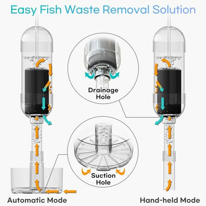 Aquarium Cleaner 2-in-1 – Small V2 (7–10.6 in Water Depth) | Air Pump Powered | Removes Debris on Top of the Substrate | Reduces Floating Fine Particles - size: Small V2