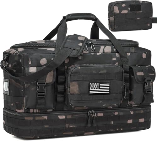 Tactical Duffle Bag - Gym Bag for Men with Shoe Compartment & Toiletry Bag | Carry on Luggage Mens Overnight Bag for Gym, Travel, Black CM - color: Black CM