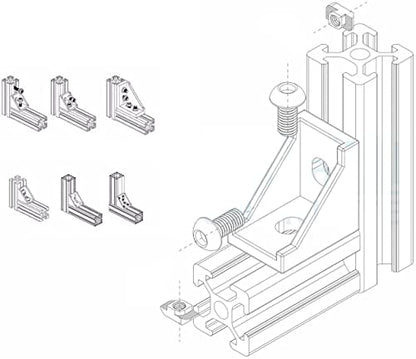 10pcs Black 2020 Series 1720 Aluminum Profile Corner Bracket with 20pcs M5 T Nuts +20pcs M5 Screws + 1pcs Wrench for Slot 6mm 20S Aluminum Rail Accessories (10PCS 1720 Corner Bracket) - style: 10PCS 1720 Corner Bracket black