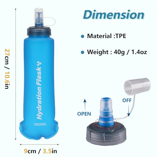 JEELAD Soft Folding Water Bottles, TPU Running Hydration Flask Ideal for Hiking Cycling Climbing - color: 01 White TPU-500ml - 2 Pcs