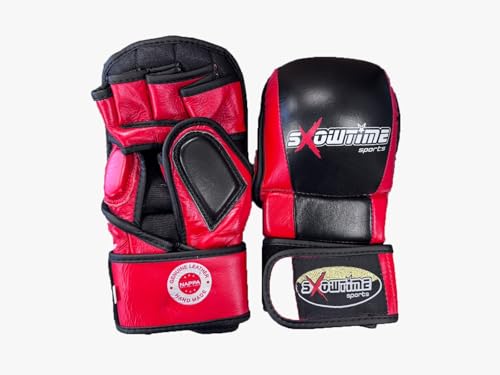 Cowhide Leather MMA Shooter Boxing Gloves, Leather, Black and Red, for Training and Sparring Gloves