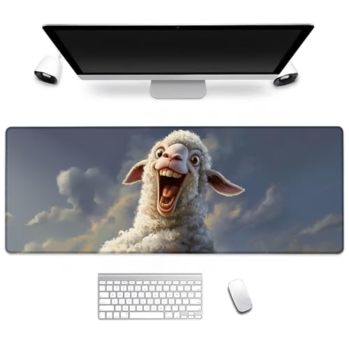 Funny Sheep Gaming Mouse Pad, Computer Keyboard Desktop Cartoon Lamb with Big Smile Mouse Pads for Home, Work, Desk Decor, Large Office Laptop Anti-Slip Rubber Base Desk Mat 31.5×11.8 in - color: Sheep07