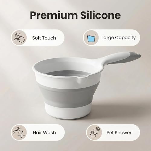 Premium Silicone Bath Rinse Cup & Water Pourer - Large Capacity Gray and White Bath Cup for Rinsing Hair, Shower Hair Washing Mug, Pet Bathing, and Travel - style: Grey