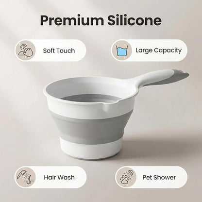 Premium Silicone Bath Rinse Cup & Water Pourer - Large Capacity Gray and White Bath Cup for Rinsing Hair, Shower Hair Washing Mug, Pet Bathing, and Travel - style: Grey