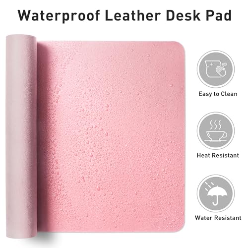 Aothia Leather Desk Pad Protector, Mouse Pad, Office Desk Mat, Non-Slip PU Leather Desk Blotter, Laptop Desk Pad, Waterproof Desk Writing Pad for Office and Home (23.6" x 13.7", Fairy Pink)
