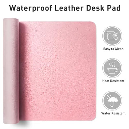 Aothia Leather Desk Pad Protector, Mouse Pad, Office Desk Mat, Non-Slip PU Leather Desk Blotter, Laptop Desk Pad, Waterproof Desk Writing Pad for Office and Home (23.6" x 13.7", Fairy Pink)