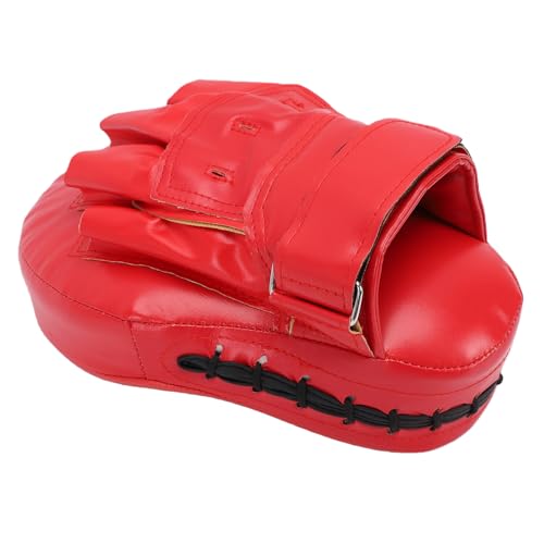 RiToEasysports Boxing Punching Mitt, PU Leather Curved Boxing Pad with Adjustable Strap, Training Hand Pad for Taekwondo Muay Thai, Adults Kids All Skill Levels - color: Red