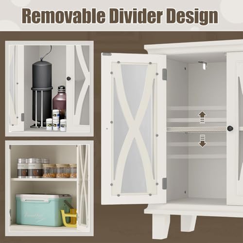 20 Gallon Aquarium Stand with Power Outlets & USB Ports, Fish Tank Cabinet with Double Doors & Adjustable Shelves, Farmhouse Style Aquarium Furniture for 20 Gallon Fish Tank,Beige