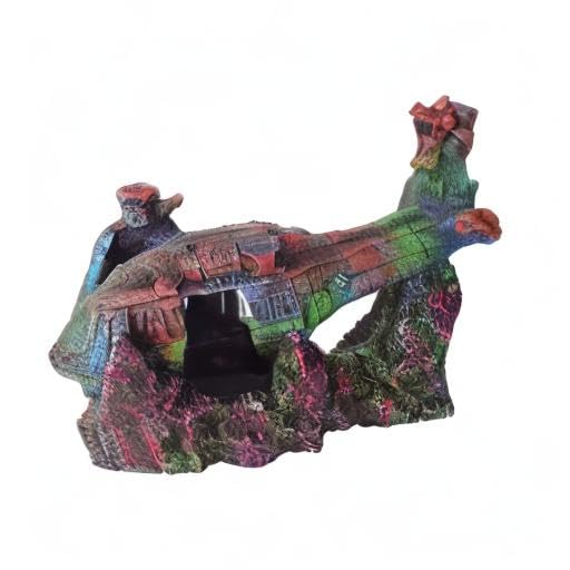 Helicopter Ruins Landscaping Fish Shrimp Shelter Resin Stone Tank Decoration for Turtles