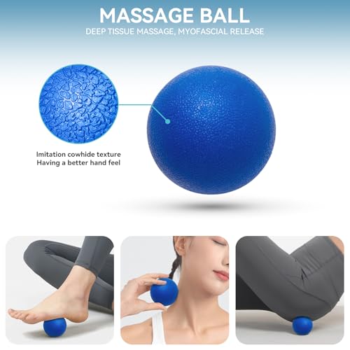 Krightlink 5 in1 Foam Roller Set High Density Foam Roller Muscle Recovery | Deep Tissue Muscle Massage Foam Roller for Exercise, Massage Roller, Massage Ball, Stretching Strap, for Whole Body Blue - color: Deep Blue