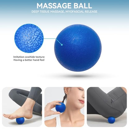 Krightlink 5 in1 Foam Roller Set High Density Foam Roller Muscle Recovery | Deep Tissue Muscle Massage Foam Roller for Exercise, Massage Roller, Massage Ball, Stretching Strap, for Whole Body Blue - color: Deep Blue