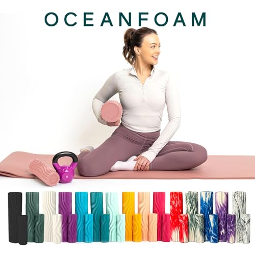 Oceanfoam Ripple Travel Foam Roller (11" x 3.35") Firm Mini Foam Roller for Physical Therapy, Deep Tissue Massage, Back Pain - High Density, Ergonomic Wave Textured - Yoga, Pilates, Exercise (Blush) - color: Blush