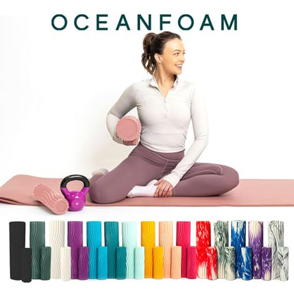 Oceanfoam Ripple Travel Foam Roller (11" x 3.35") Firm Mini Foam Roller for Physical Therapy, Deep Tissue Massage, Back Pain - High Density, Ergonomic Wave Textured - Yoga, Pilates, Exercise (Blush) - color: Blush