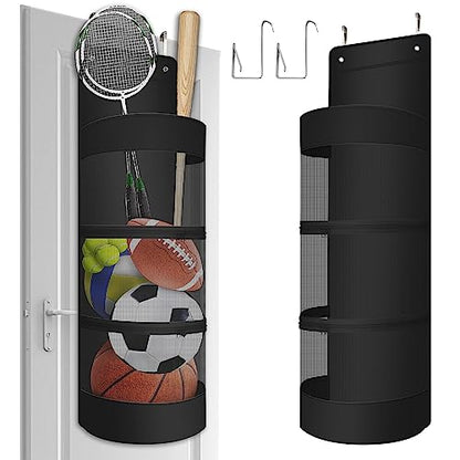 Boczif Hanging Ball Storage, Over Door Hanging Sports Equipment Organizer | Garage Sports Equipment Organizer for Hold Soccer, Basketball, Football, Volleyball and Swimming Gear