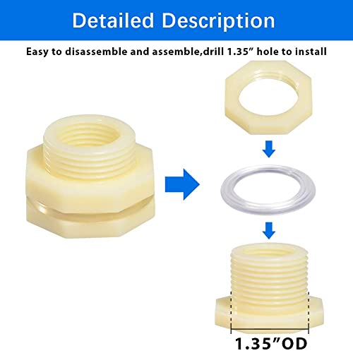 3/4" ABS Bulkhead Water Tank Connector Adapter Fitting with Plugs Thru-Bulk Pipe Fitting (Set of 2) - size: 3/4 inch, style: Set of 2