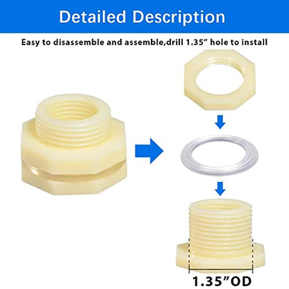 3/4" ABS Bulkhead Water Tank Connector Adapter Fitting with Plugs Thru-Bulk Pipe Fitting (Set of 4) - size: 3/4 inch, style: Set of 4