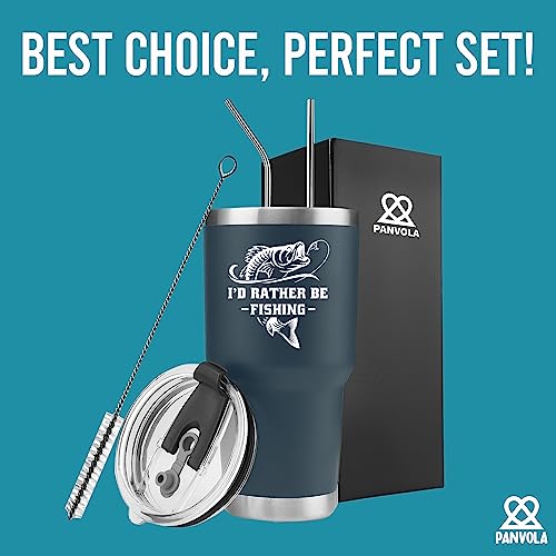 Panvola I'd Rather Be Fishing Fisherman Tumblers Fishing Gifts To Husband Dad Grandpa Boyfriend From Wife Mom Grandson Granddaughter Girlfriend Vacuum Insulated Tumbler (Blue, 30 oz) - size: 30 Ounces
