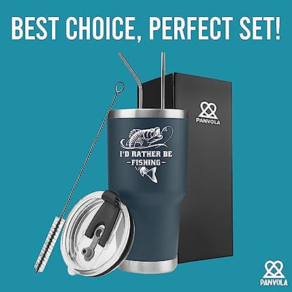 Panvola I'd Rather Be Fishing Fisherman Tumblers Fishing Gifts To Husband Dad Grandpa Boyfriend From Wife Mom Grandson Granddaughter Girlfriend Vacuum Insulated Tumbler (Blue, 30 oz) - size: 30 Ounces