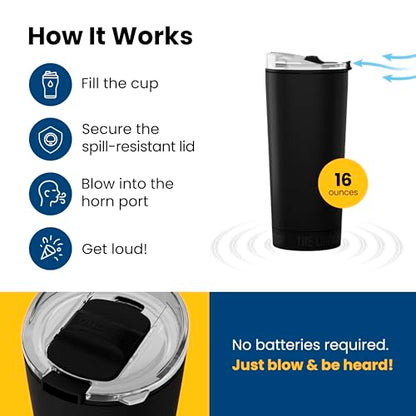 The LoudCup 16 oz 2-in-1 Water Bottle & Noisemaker, Jet Black - color: Jet Black, size: 16 Ounces