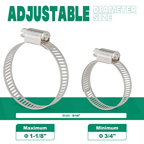 20PCS Hose Clamps Stainless Steel Adjustable 3/4"–1-1/8"(19-29mm) Worm Gear Hose Clamp, Heavy Duty Metal Small Hose Clamps for Automotive, Pipe, Radiator Plumbing, Fuel Line - size: 3/4"-1-1/8"(19-29mm)