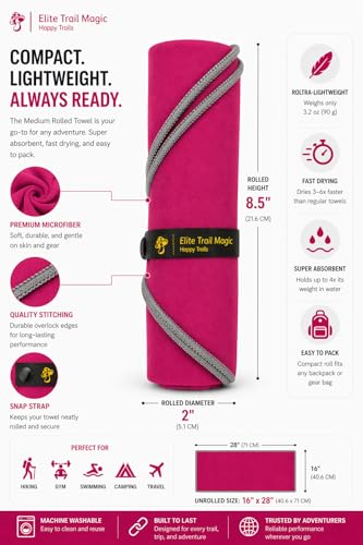 Backpacking Ultralight Quick Dry Microfiber Soft Fast Drying Hand and Face Towel Wash Cloth Camping Yoga Hiking Active Lifestyle (Magenta, Medium16x28) - color: Magenta, size: Medium