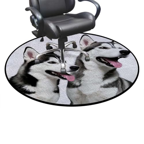 Dogs Office & Gaming Chair Mat for Hardwood Floors, Pet Portrait Realistic Style Anti-Slip Floor Protector for Smooth Chair Movement, Black White Gray Diameter 35.4 in - color: Dogs_1407, size: Diameter 35.4 in
