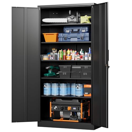 Metal Garage Storage Cabinets with Lock-72 Tall Tool Organizer Steel Lockers, 5 Adjustable Layers Shelves for Home,Office,Warehouse,Garage,(Black-72“) - color: Black, size: 72 X 36 X 18 In(H X W X D)