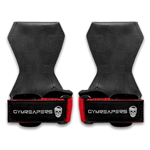 Gymreapers Weight Lifting Grips (Pair) for Heavy Powerlifting, Deadlifts, Rows, Pull Ups, with Neoprene Padded Wrist Wraps Support and Strong Rubber Gloves or Straps for Bodybuilding - color: Red, size: Small
