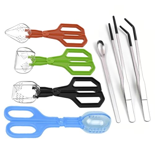 7-Pack Reptile Feeding Tools Set - 4 Feeding Tongs/Worm Tongs/Worm Scoop/Cleaning Shovels, 2 Tweezers & 1 Feeding Spoon, for Reptiles, Hedgehogs, Lizards, Spiders, Bearded Dragons